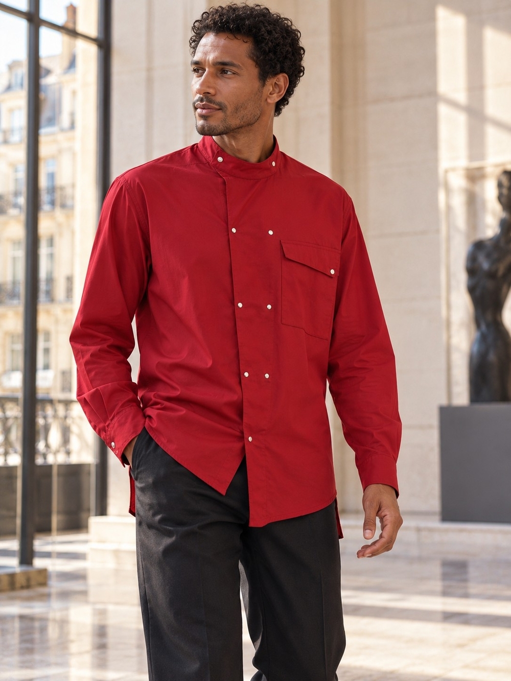 Vintage Thierry Mugler Paris Red Snap Shirt Made in France Men's 39